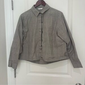 INDILUXE 100% Cotton Button Down Shirt in Plaid Light Gray